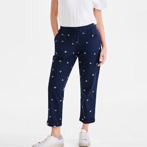 Style & Co XL 16 Pull on Crop Pants Straight Leg Mid Rise Navy embroidery NWT